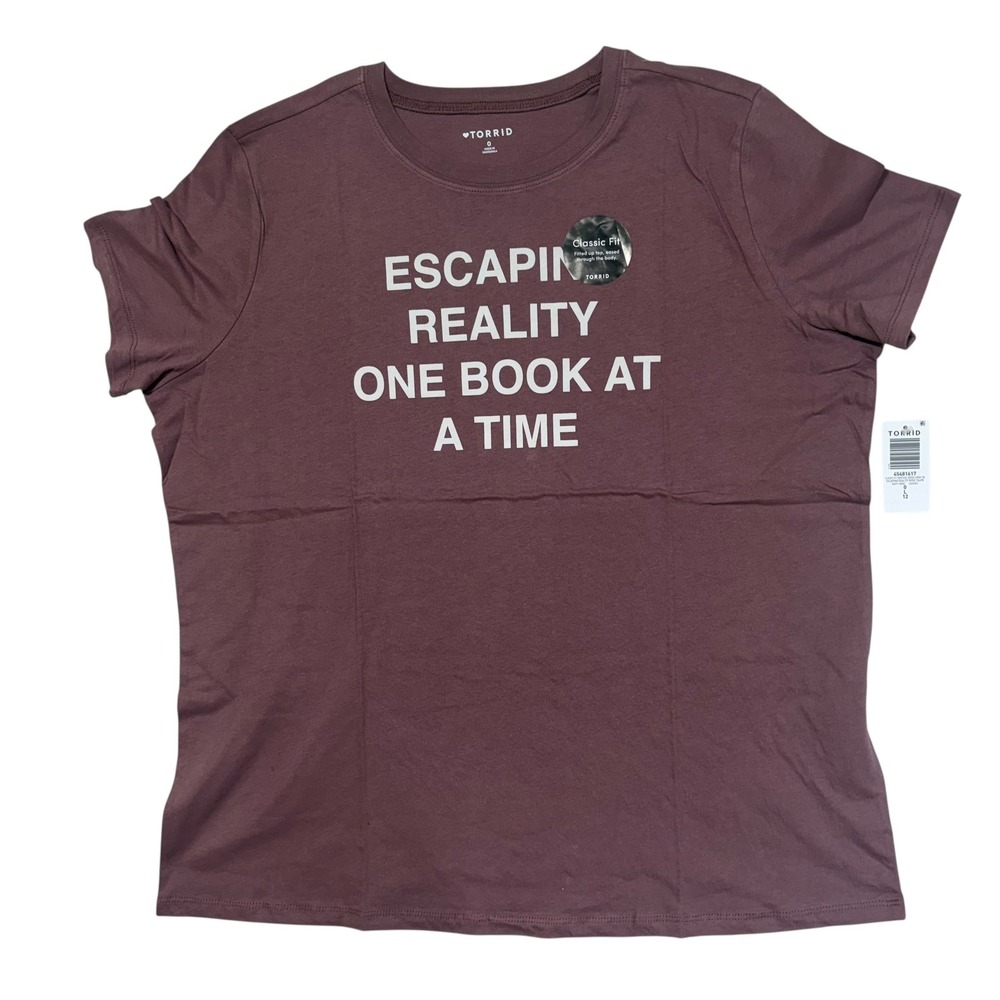 NEW Torrid Escaping Reality One Book At A Time Graphic Tee‎ Rose Taupe Size 0